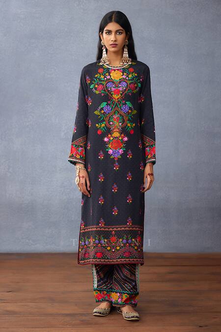 Buy_Torani_Black Cotton, Silk Sequins, Embroidery Dil Shaad Fareha Print Kurta Pant Set _Online_at_Aza_Fashions