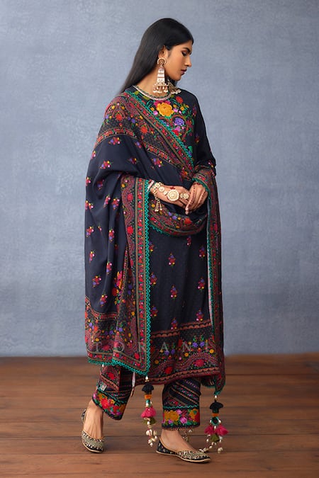 Torani_Black Cotton, Silk Sequins, Embroidery Dil Shaad Fareha Print Kurta Pant Set _at_Aza_Fashions