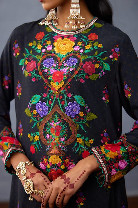 Shop_Torani_Black Cotton, Silk Sequins, Embroidery Dil Shaad Fareha Print Kurta Pant Set 