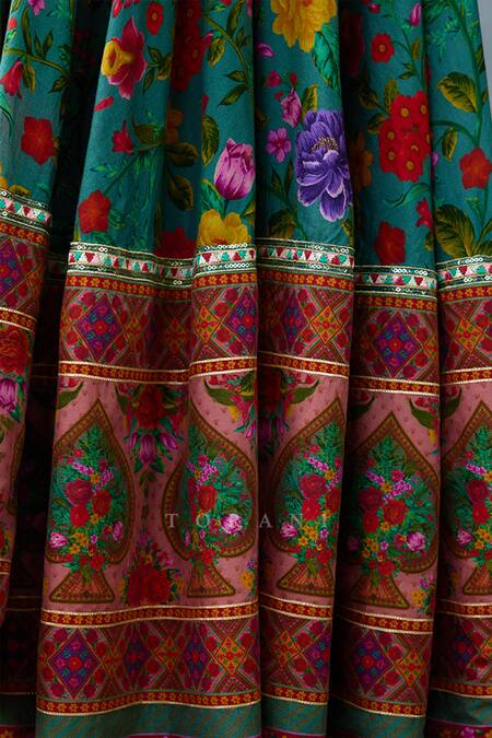 Torani_Blue Organza, Jersey Beads, Sequins, Dil Nawaz Nimat Print Anarkali With Dupatta _at_Aza_Fashions