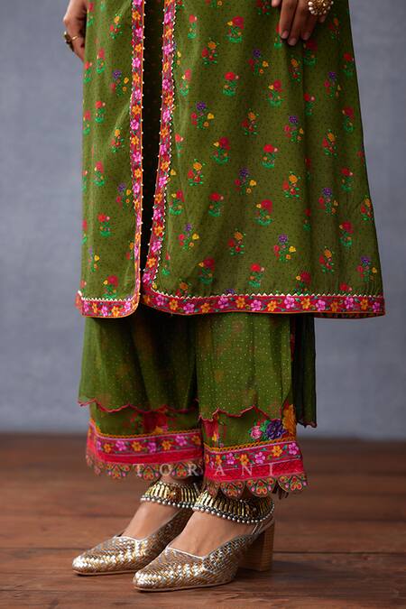 Torani Green Handloom Cotton, Chanderi Tassels, Dil Saaz Aaliyah Printed Angarkha Set Online at Aza Fashions Torani_Green Handloom Cotton, Chanderi Tassels, Dil Saaz Aaliyah Printed Angarkha Set _Online_at_Aza_Fashions