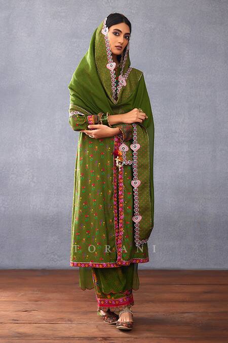 Shop Torani Green Handloom Cotton, Chanderi Tassels, Dil Saaz Aaliyah Printed Angarkha Set Online at Aza Fashions Shop_Torani_Green Handloom Cotton, Chanderi Tassels, Dil Saaz Aaliyah Printed Angarkha Set _Online_at_Aza_Fashions