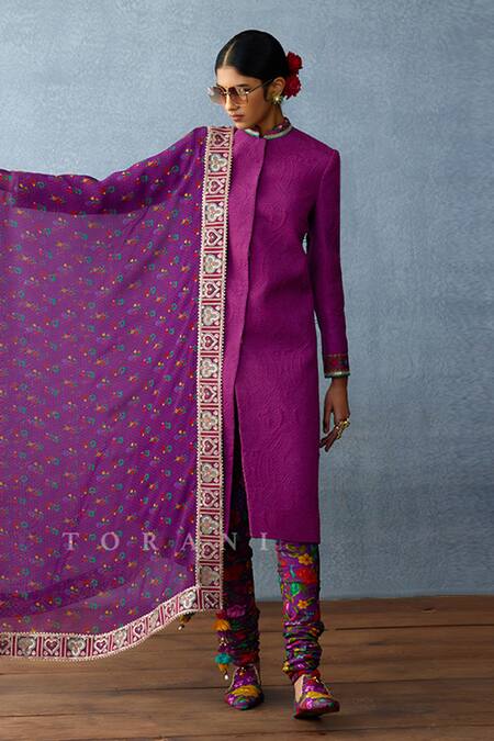 Shop Torani Purple Cotton, Silk Embroidery Dil Kusha Maryam Paisley Pattern Kurta Set Shop_Torani_Purple Cotton, Silk Embroidery Dil Kusha Maryam Paisley Pattern Kurta Set