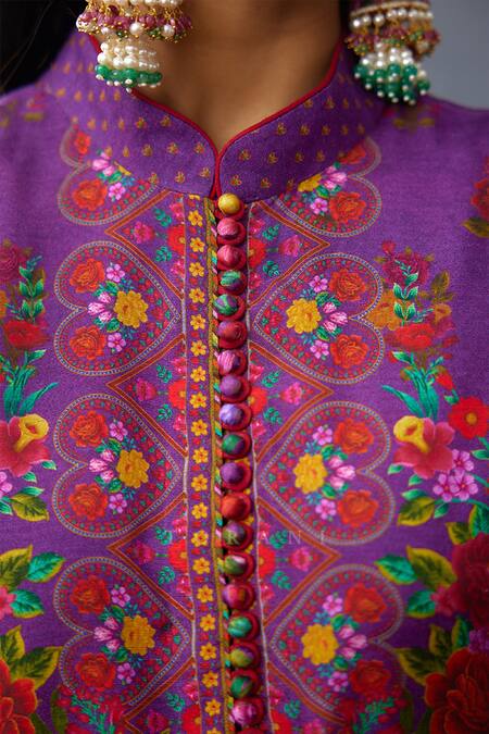 Buy Torani Purple Cotton, Silk Embroidery Mandarin Collar Dil Kusha Zainab Print Kurta Set Buy_Torani_Purple Cotton, Silk Embroidery Mandarin Collar Dil Kusha Zainab Print Kurta Set