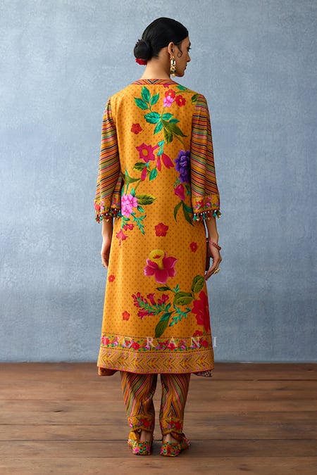 Shop Torani Yellow Cotton, Silk Embroidery, Lace, Tassels Dil Seher Faiza Print Kurta Set at Aza Fashions Shop_Torani_Yellow Cotton, Silk Embroidery, Lace, Tassels Dil Seher Faiza Print Kurta Set _at_Aza_Fashions