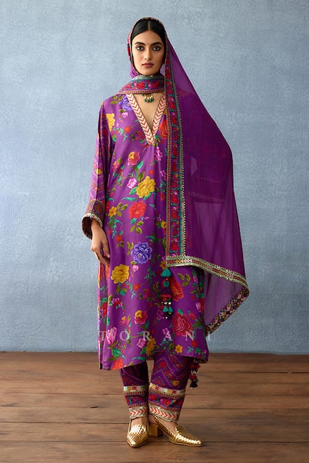 Torani Dil Kusha Gazal Rose Print Kurta Set 