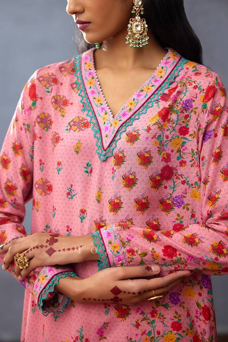 Buy Torani Pink Cotton, Silk Embroidery, Applique, Lace Dil Ruba Hiba Print Kurta Set Buy_Torani_Pink Cotton, Silk Embroidery, Applique, Lace Dil Ruba Hiba Print Kurta Set
