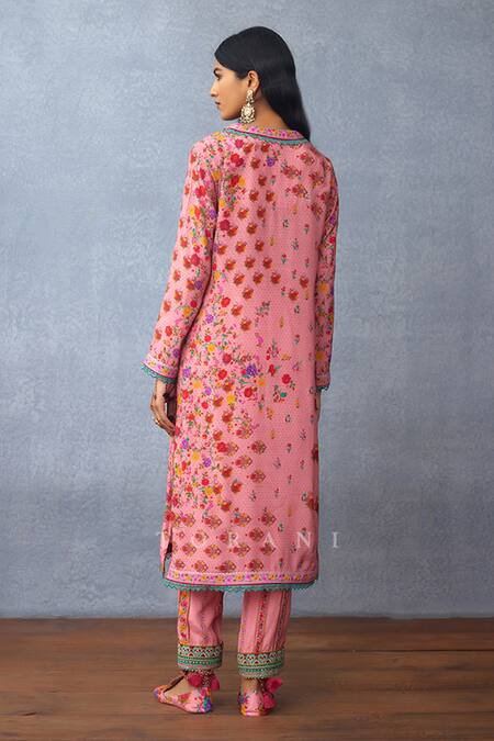 Shop Torani Pink Cotton, Silk Embroidery, Applique, Lace Dil Ruba Hiba Print Kurta Set Shop_Torani_Pink Cotton, Silk Embroidery, Applique, Lace Dil Ruba Hiba Print Kurta Set