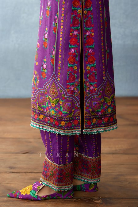 Torani Purple Cotton, Silk Embroidery, Tassels Round Dil Kusha Faiha Print Kurta Set Online at Aza Fashions Torani_Purple Cotton, Silk Embroidery, Tassels Round Dil Kusha Faiha Print Kurta Set _Online_at_Aza_Fashions