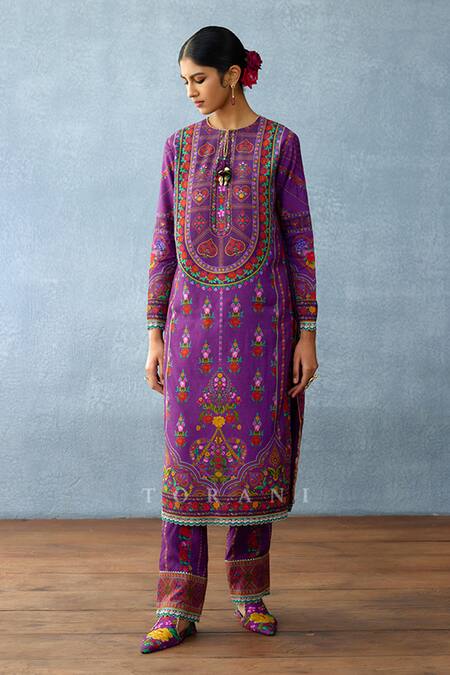 Buy Torani Purple Cotton, Silk Embroidery, Tassels Round Dil Kusha Faiha Print Kurta Set Online at Aza Fashions Buy_Torani_Purple Cotton, Silk Embroidery, Tassels Round Dil Kusha Faiha Print Kurta Set _Online_at_Aza_Fashions