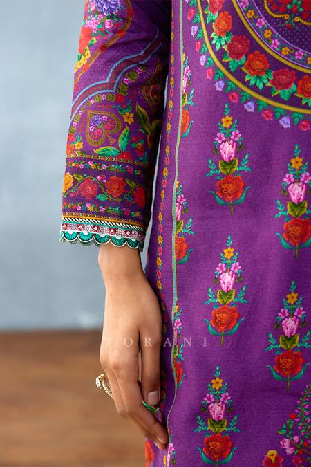 Torani Purple Cotton, Silk Embroidery, Tassels Round Dil Kusha Faiha Print Kurta Set at Aza Fashions Torani_Purple Cotton, Silk Embroidery, Tassels Round Dil Kusha Faiha Print Kurta Set _at_Aza_Fashions