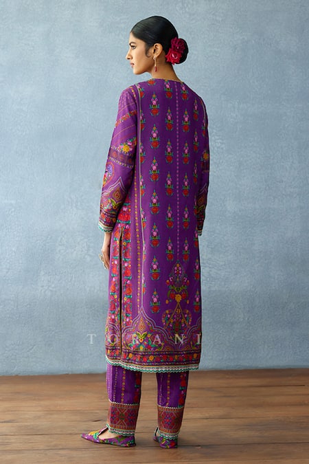 Shop Torani Purple Cotton, Silk Embroidery, Tassels Round Dil Kusha Faiha Print Kurta Set at Aza Fashions Shop_Torani_Purple Cotton, Silk Embroidery, Tassels Round Dil Kusha Faiha Print Kurta Set _at_Aza_Fashions