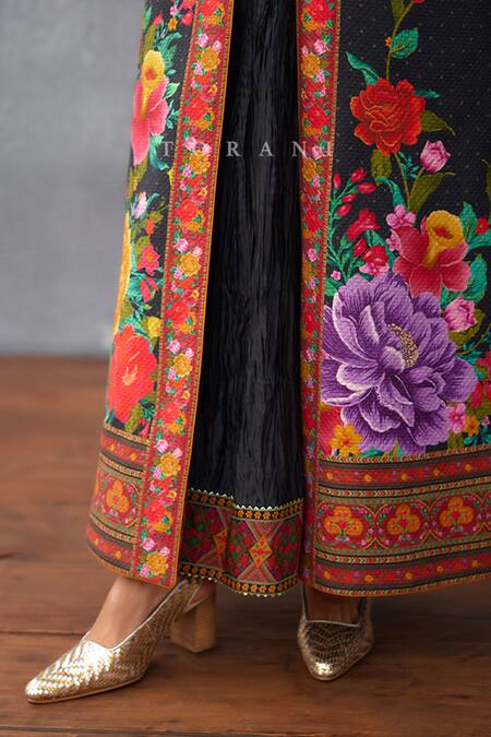 Torani Black Cotton, Silk Embroidery Round Dil Shaad Kerensa Printed Jacket And Dress Set at Aza Fashions Torani_Black Cotton, Silk Embroidery Round Dil Shaad Kerensa Printed Jacket And Dress Set _at_Aza_Fashions