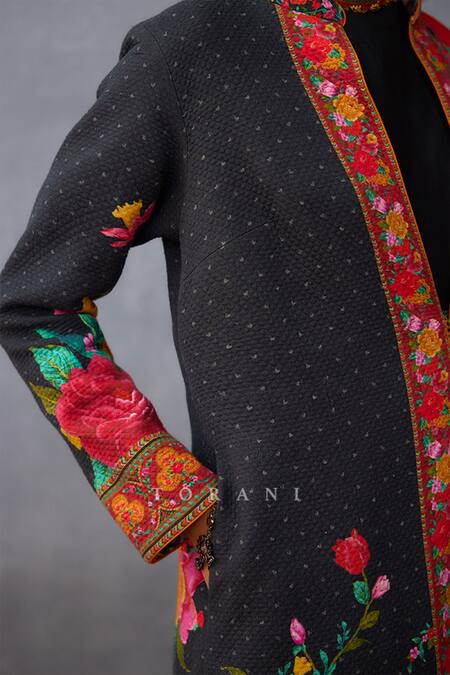 Buy Torani Black Cotton, Silk Embroidery Round Dil Shaad Kerensa Printed Jacket And Dress Set Buy_Torani_Black Cotton, Silk Embroidery Round Dil Shaad Kerensa Printed Jacket And Dress Set