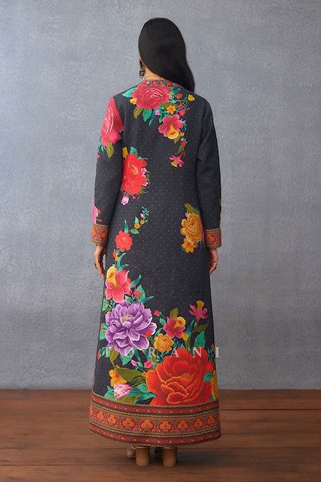 Shop Torani Black Cotton, Silk Embroidery Round Dil Shaad Kerensa Printed Jacket And Dress Set at Aza Fashions Shop_Torani_Black Cotton, Silk Embroidery Round Dil Shaad Kerensa Printed Jacket And Dress Set _at_Aza_Fashions
