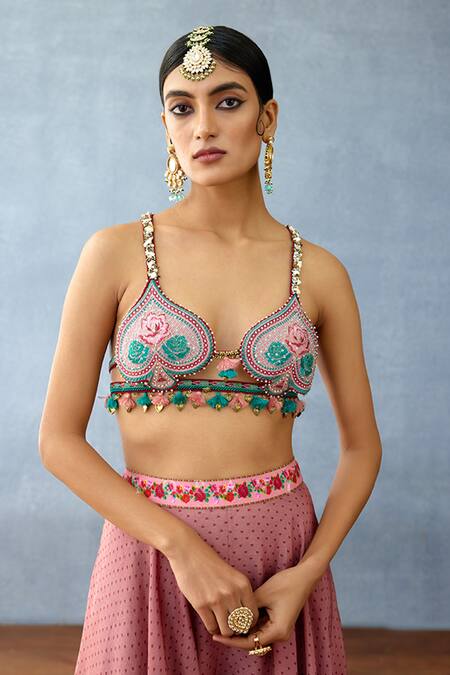 Shop_Torani_Pink Silk, Cotton Embroidery, Beads Dil Ruba Akena Printed Jacket Palazzo Set _Online_at_Aza_Fashions