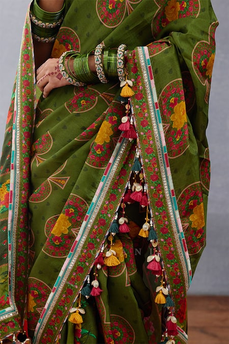 Torani Green Silk Tassels Dil Saaz Mahasti Printed Saree at Aza Fashions Torani_Green Silk Tassels Dil Saaz Mahasti Printed Saree _at_Aza_Fashions