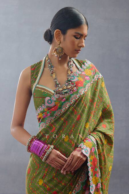 Buy Torani Green Silk Tassels Sweetheart Neck Dil Saaz Maashita Printed Blouse Online at Aza Fashions Buy_Torani_Green Silk Tassels Sweetheart Neck Dil Saaz Maashita Printed Blouse _Online_at_Aza_Fashions