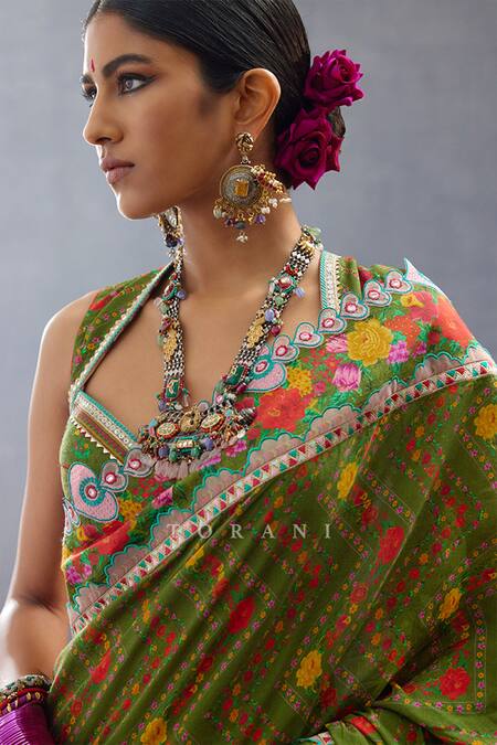 Shop Torani Green Silk Tassels Sweetheart Neck Dil Saaz Maashita Printed Blouse Online at Aza Fashions Shop_Torani_Green Silk Tassels Sweetheart Neck Dil Saaz Maashita Printed Blouse _Online_at_Aza_Fashions