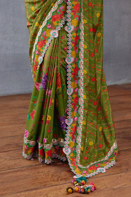 Torani Green Silk Tassels Dil Saaz Maashita Printed Saree Online at Aza Fashions Torani_Green Silk Tassels Dil Saaz Maashita Printed Saree _Online_at_Aza_Fashions
