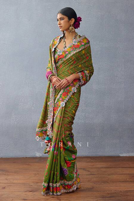 Torani Green Silk Tassels Dil Saaz Maashita Printed Saree at Aza Fashions Torani_Green Silk Tassels Dil Saaz Maashita Printed Saree _at_Aza_Fashions