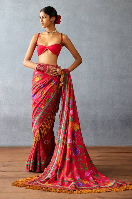 Torani Red Silk Sweetheart Neck Dil Surkh Gazal Braided Strap Blouse Online at Aza Fashions Torani_Red Silk Sweetheart Neck Dil Surkh Gazal Braided Strap Blouse _Online_at_Aza_Fashions