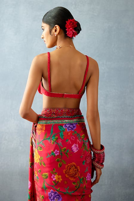 Shop Torani Red Silk Sweetheart Neck Dil Surkh Gazal Braided Strap Blouse at Aza Fashions Shop_Torani_Red Silk Sweetheart Neck Dil Surkh Gazal Braided Strap Blouse _at_Aza_Fashions