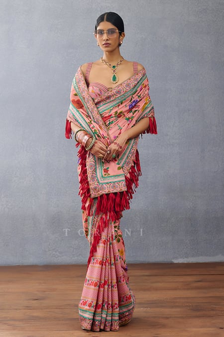 Torani Pink Silk Sweetheart Neck Dil Ruba Amari Printed Blouse Online at Aza Fashions Torani_Pink Silk Sweetheart Neck Dil Ruba Amari Printed Blouse _Online_at_Aza_Fashions