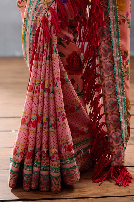 Buy Torani Pink Silk Dil Ruba Amari Floral Print Saree Online at Aza Fashions Buy_Torani_Pink Silk Dil Ruba Amari Floral Print Saree _Online_at_Aza_Fashions