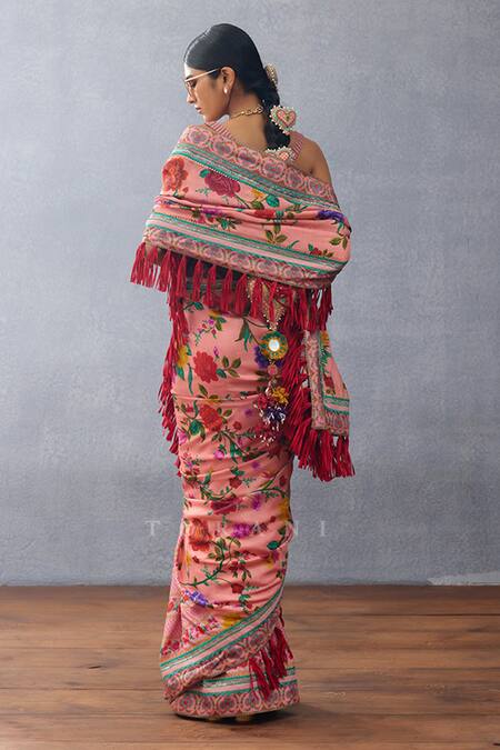Torani Pink Silk Dil Ruba Amari Floral Print Saree at Aza Fashions Torani_Pink Silk Dil Ruba Amari Floral Print Saree _at_Aza_Fashions