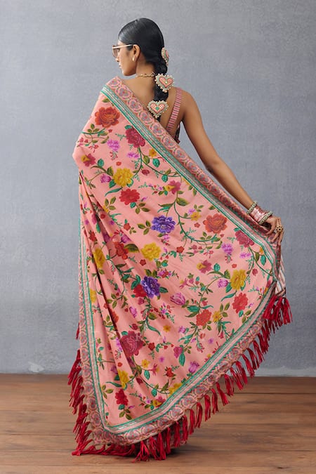 Shop Torani Pink Silk Dil Ruba Amari Floral Print Saree at Aza Fashions Shop_Torani_Pink Silk Dil Ruba Amari Floral Print Saree _at_Aza_Fashions