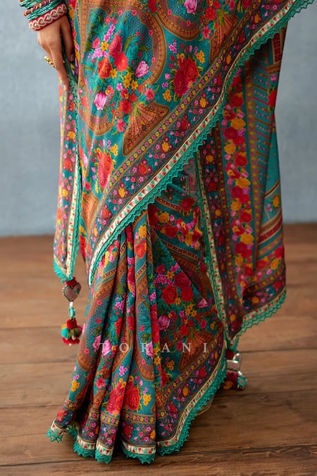 Torani_Blue Chanderi Dil Nazwaz Zahra Printed Saree _Online_at_Aza_Fashions