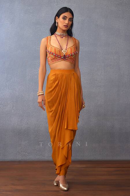 Torani_Yellow Silk, Cotton Tassels, Dil Seher Airi Printed Jacket And Dhoti Pant Set _Online_at_Aza_Fashions