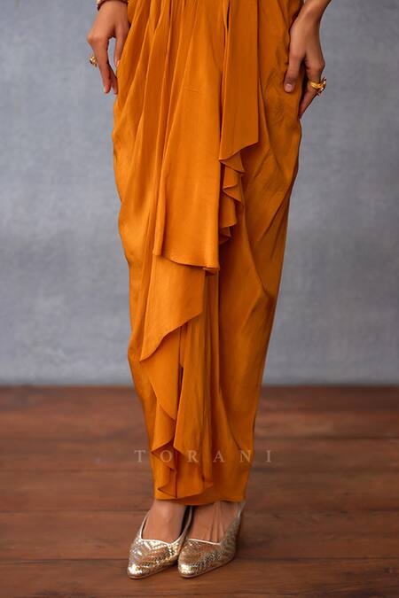 Buy_Torani_Yellow Silk, Cotton Tassels, Dil Seher Airi Printed Jacket And Dhoti Pant Set _Online_at_Aza_Fashions