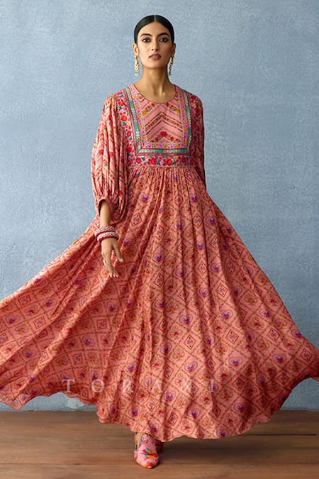 Buy Torani Pink Cotton, Silk Embroidery Round Neck Dil Ruba Urma Printed Dress Online at Aza Fashions Buy_Torani_Pink Cotton, Silk Embroidery Round Neck Dil Ruba Urma Printed Dress _Online_at_Aza_Fashions