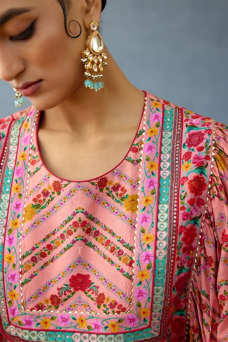 Shop Torani Pink Cotton, Silk Embroidery Round Neck Dil Ruba Urma Printed Dress Online at Aza Fashions Shop_Torani_Pink Cotton, Silk Embroidery Round Neck Dil Ruba Urma Printed Dress _Online_at_Aza_Fashions