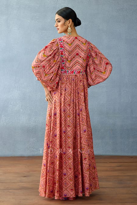 Shop Torani Pink Cotton, Silk Embroidery Round Neck Dil Ruba Urma Printed Dress at Aza Fashions Shop_Torani_Pink Cotton, Silk Embroidery Round Neck Dil Ruba Urma Printed Dress _at_Aza_Fashions