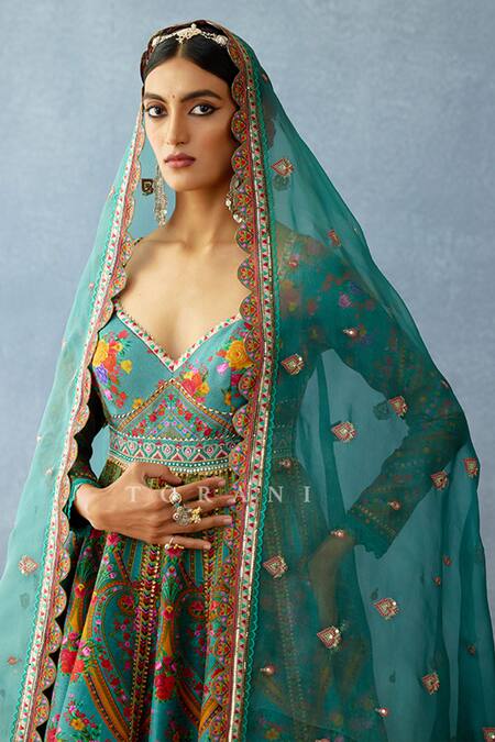 Buy_Torani_Blue Organza, Silk Embroidery, Dil Rang Naila Printed Anarkali With Dupatta 