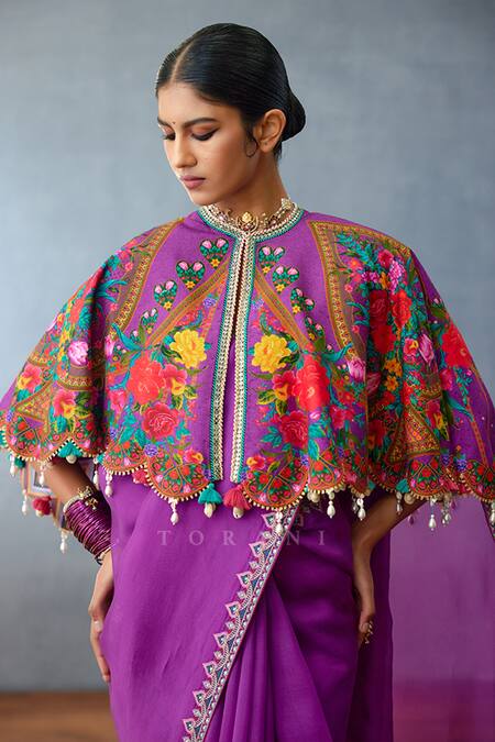 Torani_Purple Dil Kusha Nazila Printed Cape _Online_at_Aza_Fashions