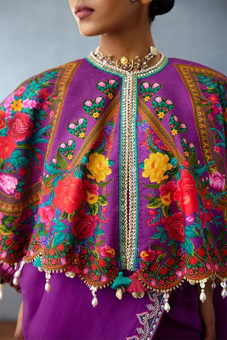 Buy_Torani_Purple Dil Kusha Nazila Printed Cape _Online_at_Aza_Fashions