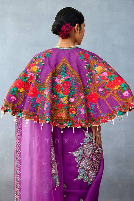 Torani_Purple Dil Kusha Nazila Printed Cape _at_Aza_Fashions
