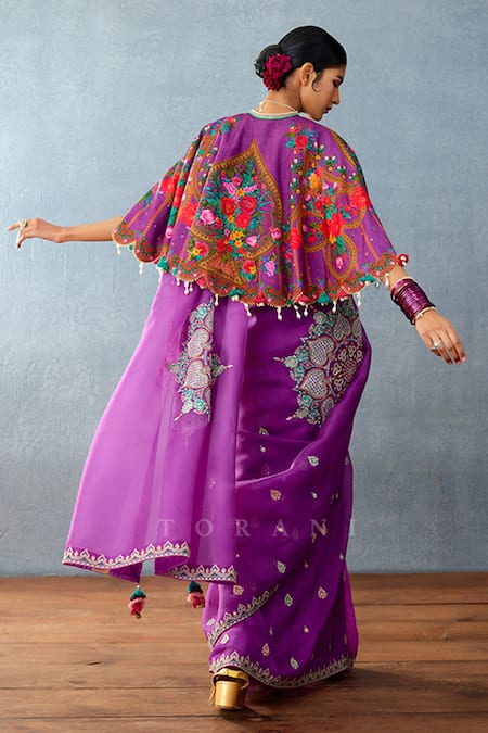 Shop_Torani_Purple Dil Kusha Nazila Printed Cape _at_Aza_Fashions