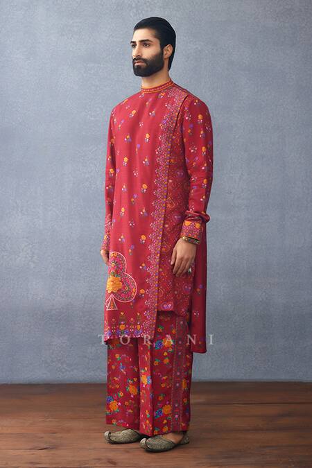 Buy Torani Red Muslin, Silk Embroidery Dil Surkh Aariz Print Kurta Set Buy_Torani_Red Muslin, Silk Embroidery Dil Surkh Aariz Print Kurta Set
