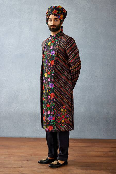 Buy Torani Black Jersey, Silk Embroidery Dil Shaad Naji Print Sherwani Set Online at Aza Fashions Buy_Torani_Black Jersey, Silk Embroidery Dil Shaad Naji Print Sherwani Set _Online_at_Aza_Fashions
