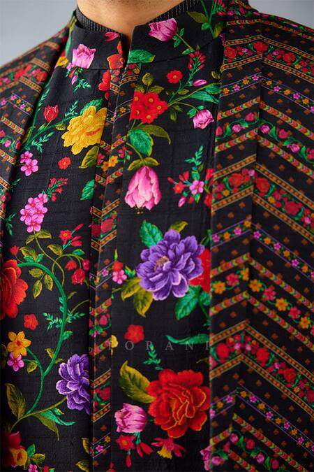 Shop Torani Black Jersey, Silk Embroidery Dil Shaad Naji Print Sherwani Set Online at Aza Fashions Shop_Torani_Black Jersey, Silk Embroidery Dil Shaad Naji Print Sherwani Set _Online_at_Aza_Fashions