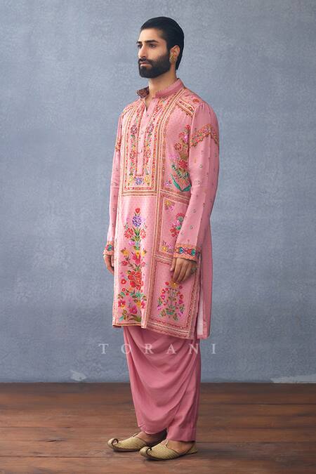 Torani Pink Silk Sequins, Zari Dil Ruba Talal Print Kurta Set Online at Aza Fashions Torani_Pink Silk Sequins, Zari Dil Ruba Talal Print Kurta Set _Online_at_Aza_Fashions