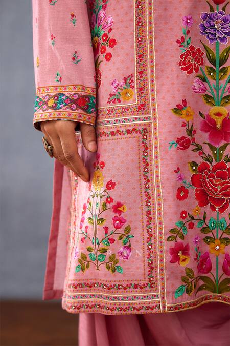 Buy Torani Pink Silk Sequins, Zari Dil Ruba Talal Print Kurta Set Online at Aza Fashions Buy_Torani_Pink Silk Sequins, Zari Dil Ruba Talal Print Kurta Set _Online_at_Aza_Fashions