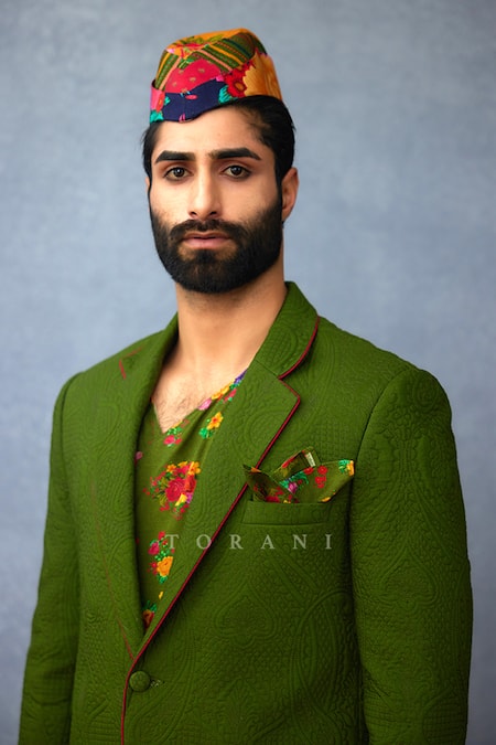 Torani Green Muslin, Silk Embroidery Dil Saaz Mazin Embossed Jacket And Angarkha Set at Aza Fashions Torani_Green Muslin, Silk Embroidery Dil Saaz Mazin Embossed Jacket And Angarkha Set _at_Aza_Fashions
