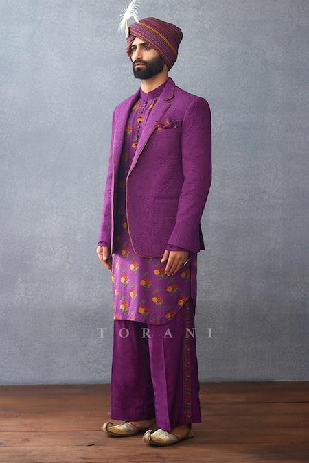 Torani Purple Muslin, Silk Embroidery Dil Kusha Mutaz Embossed Jacket And Kurta Set at Aza Fashions Torani_Purple Muslin, Silk Embroidery Dil Kusha Mutaz Embossed Jacket And Kurta Set _at_Aza_Fashions