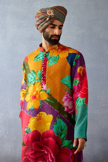 Shop Torani Multi Color Jersey, Silk Embroidery Dil Rang Zaki Print Kurta Set Online at Aza Fashions Shop_Torani_Multi Color Jersey, Silk Embroidery Dil Rang Zaki Print Kurta Set _Online_at_Aza_Fashions